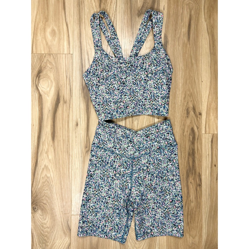 Multi-Color Floral Print Athletic Shorts and Crop Tank Set